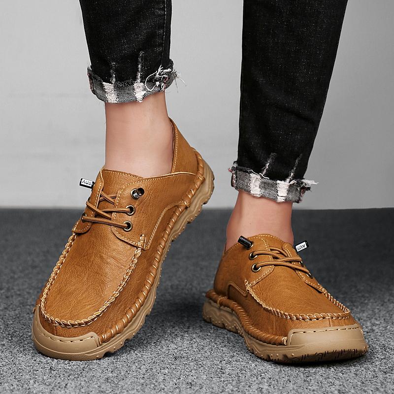 New Genuine Leather Men Shoes Outdoor Non-slip Walking Shoes Breathable Men's Casual Shoes Luxury Flat Driving Shoes Size 38-46