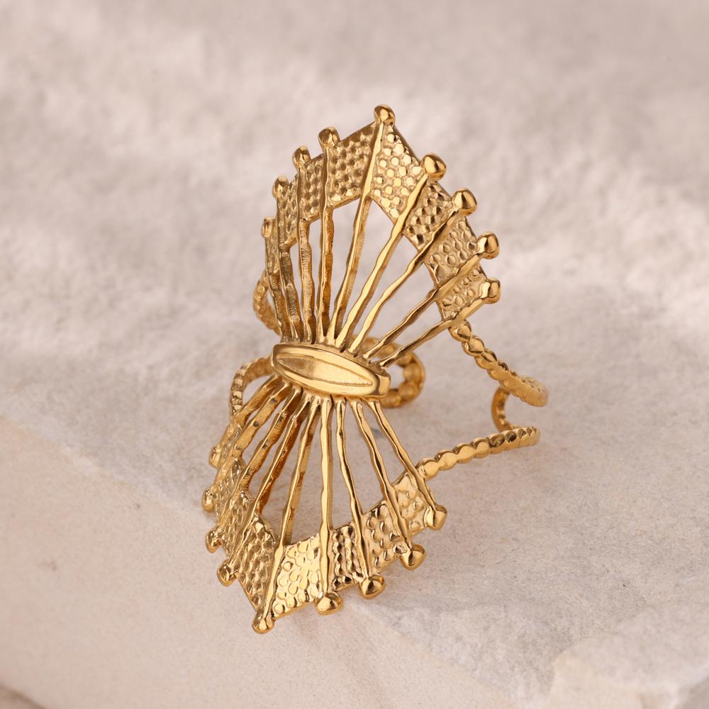 Geometric Bowknot Rings For Women Stainless Steel Gold Color Adjustable Wedding Ring Aesthetic Fashion Waterproof Jewelry Gift