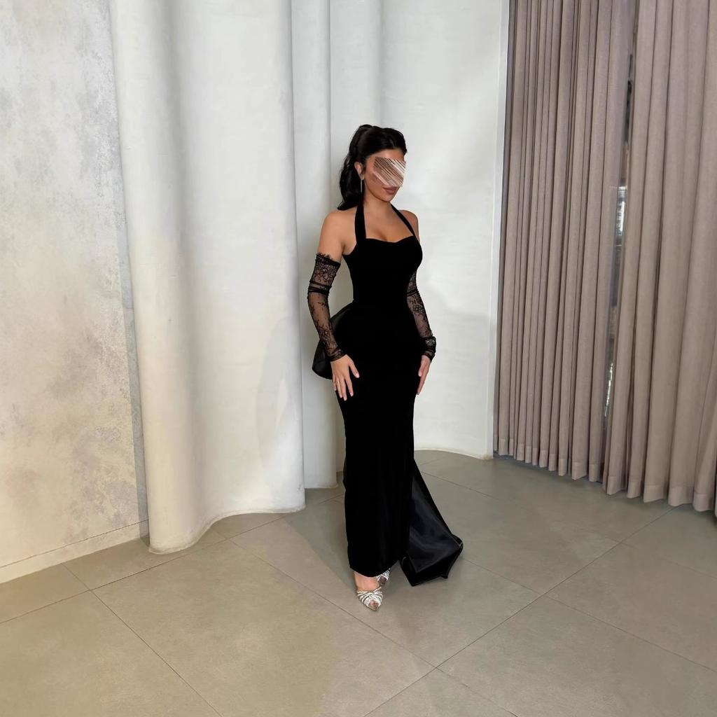 Spring Summer New Arrival Black Sheer Lace Sleeve Wedding Party Dress European American Style