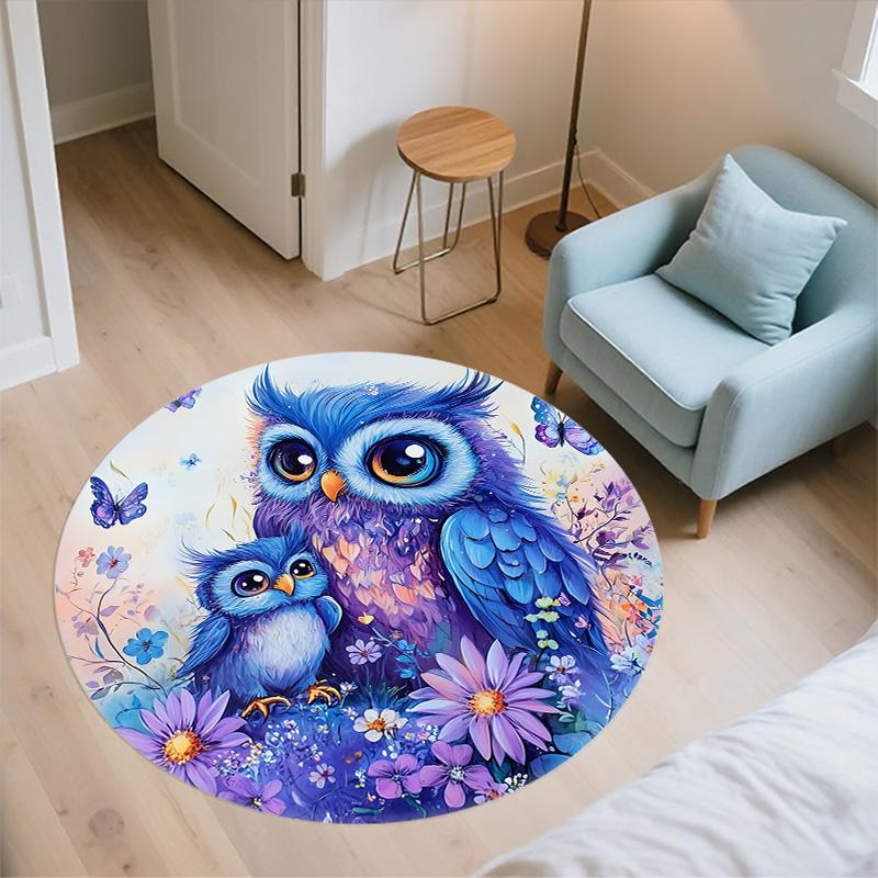 Owl Round Area Rug,Carpet Rug for Living Room Bedroom Sofa Playroom Decor,Non-slip Floor Mat