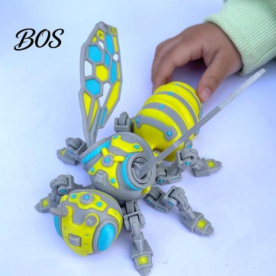 Bee Figurine with Movable Joints 3D Printed Mechanical Figurine, Collectible Cyberpunk Hornet Ornament Statue Joints, Stress Relief Articulated Insect
