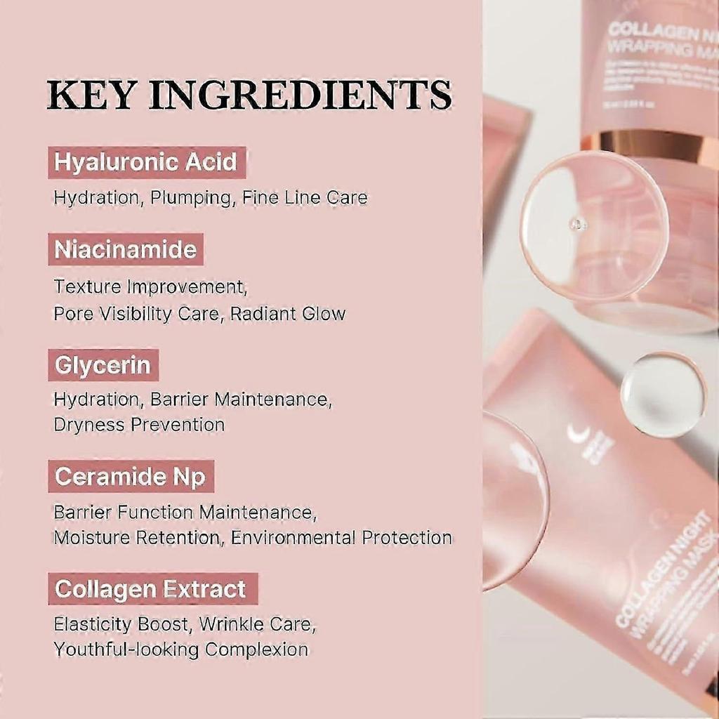 Collagen Night Wrapping Mask, Peel-Off Overnight Collagen Face Mask - Deeply Hydrates & Firming & Glowy - Reduces Sagging & Wrinkle For Glowing Skin