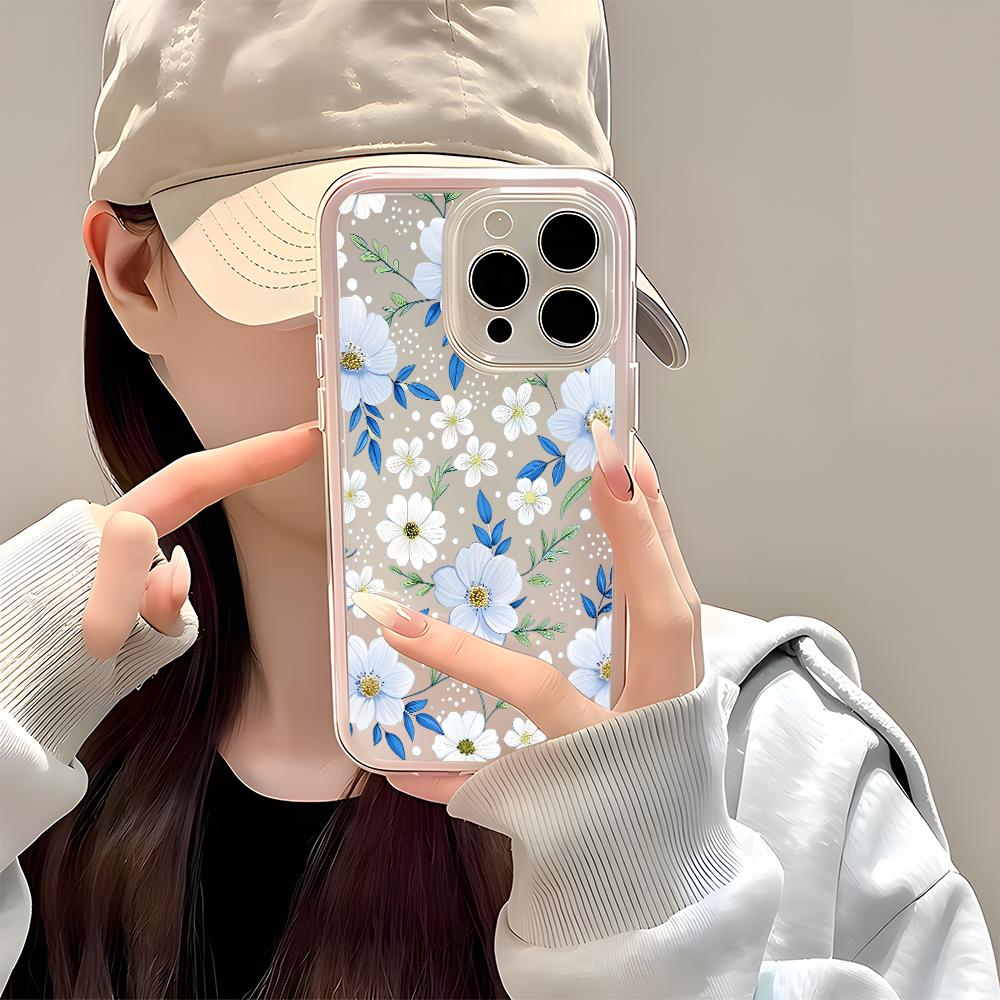 Fresh White Daisy Floral Pattern Clear Phone Case For iPhone 11 12 13 14 15 16 17 Pro Max Plus Air 2 In 1 Candy Color Soft Cover