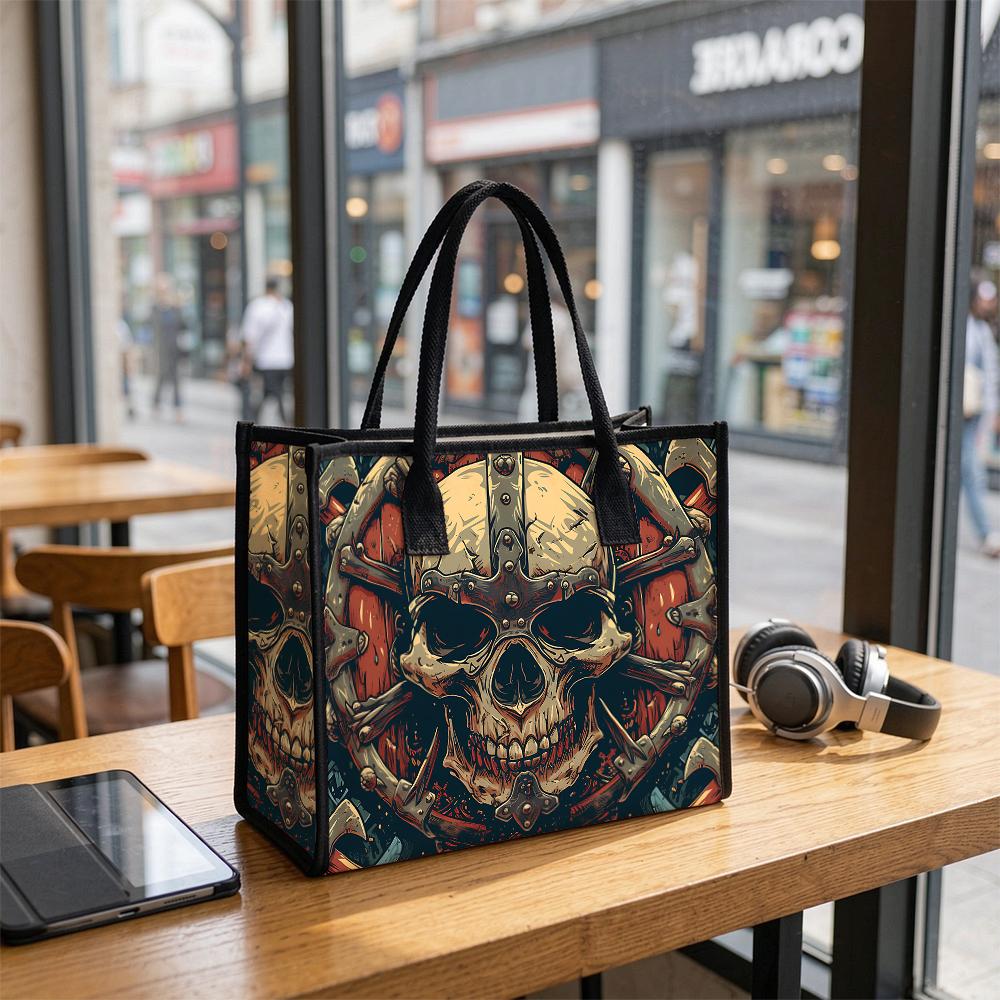 Gothic Skull Printed Tote Bag Casual Portable Daily Use Street Style Shoulder Handbag For Outings