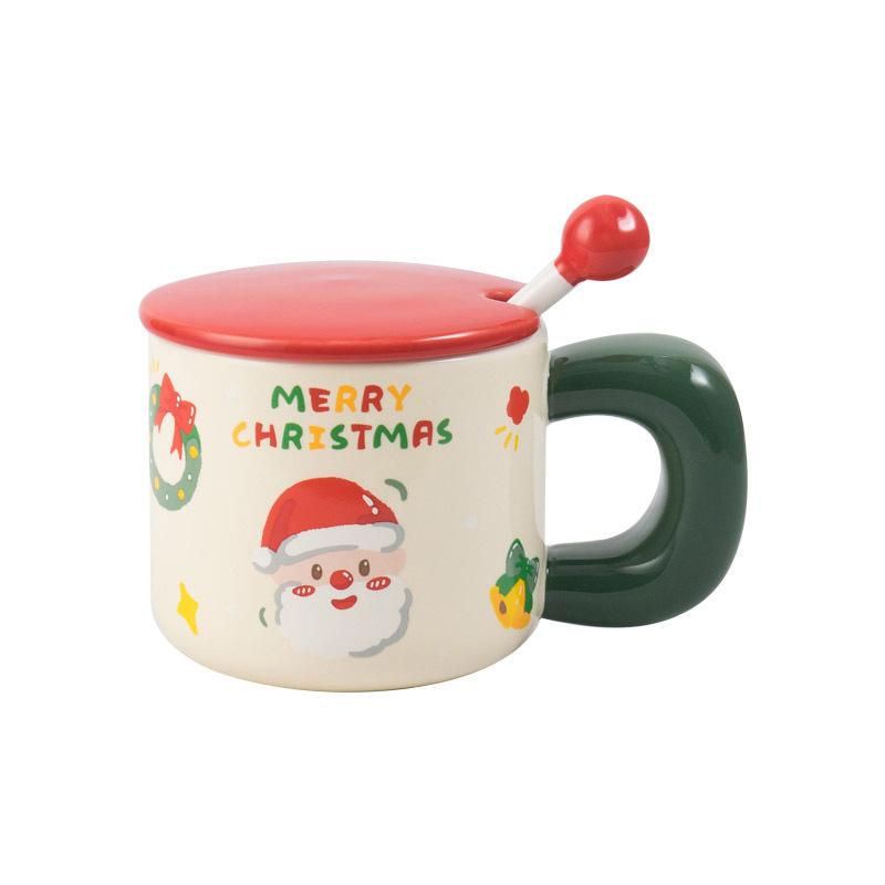 Christmas Creative Ceramic Mug Big Handle Cute Lid Spoon Coffee Mug Gift Box Gift Water Mug