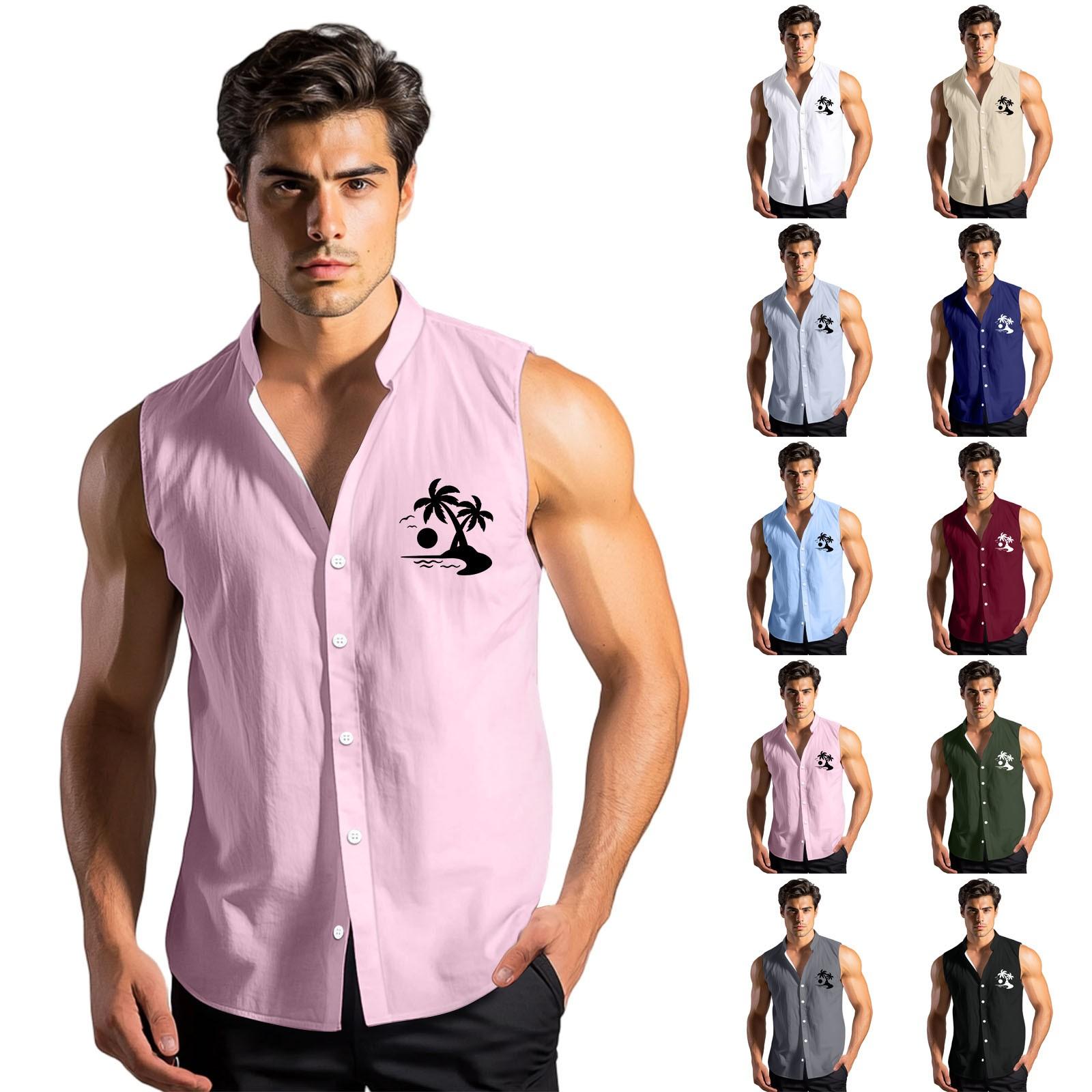 

Men s Fashion Printed Sleeveless Lapel Button-Down Shirt Vest Top XXXL