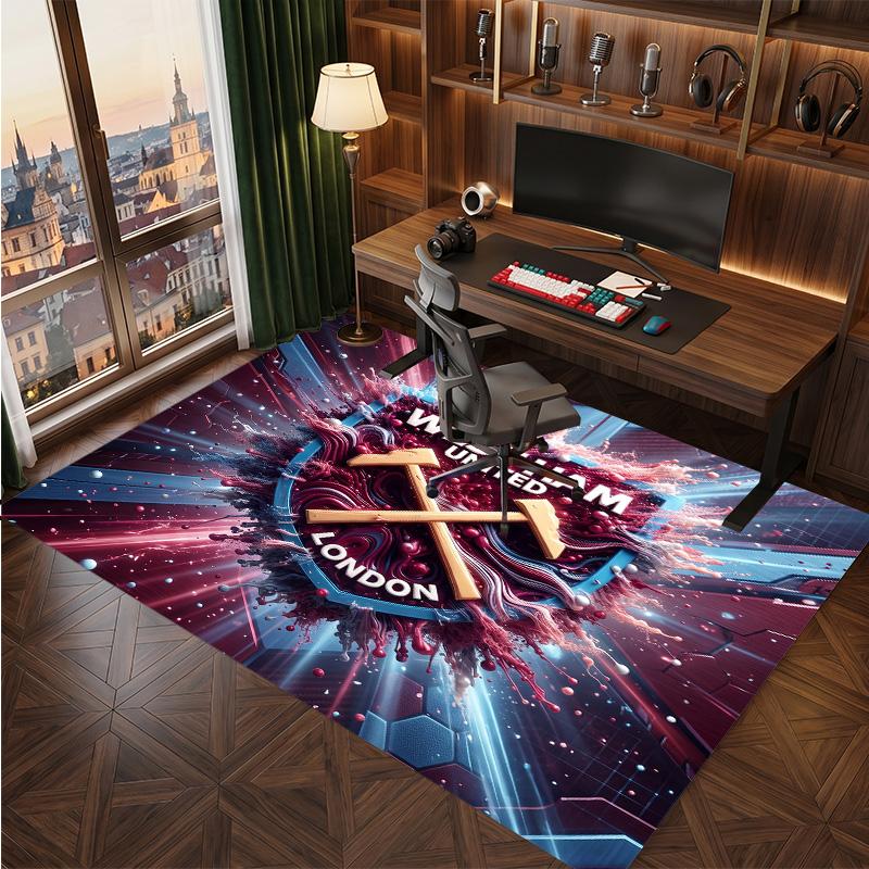 West Ham United Football Print Crystal Velvet Rug, Comfortable Water Absorbent Non Slip Indoor Floor Carpet