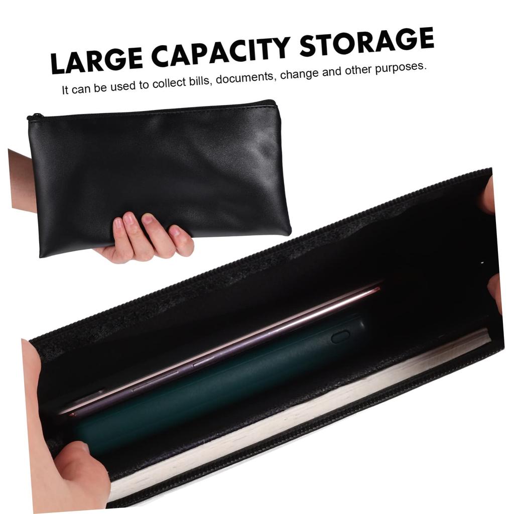 EXCEART PU Leather 2-Piece Zippered Money Bag Wallet Pouch for Coins, Checks, Cosmetics, and Cash Organizer, 28x6x0.4 Inches