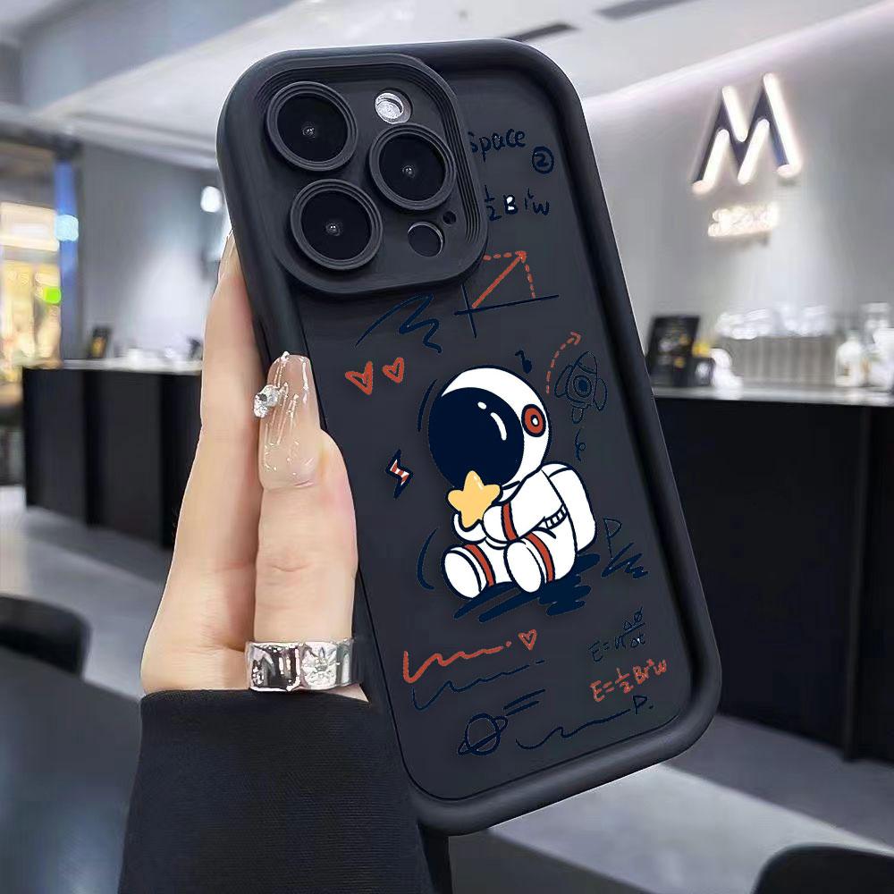 Cartoon Astronaut Space Phone Case For iPhone Apple 17 AIR 16 16E 11 12 13 14 15 XR Plus Pro Max DIY Case TPU Shockproof Cover