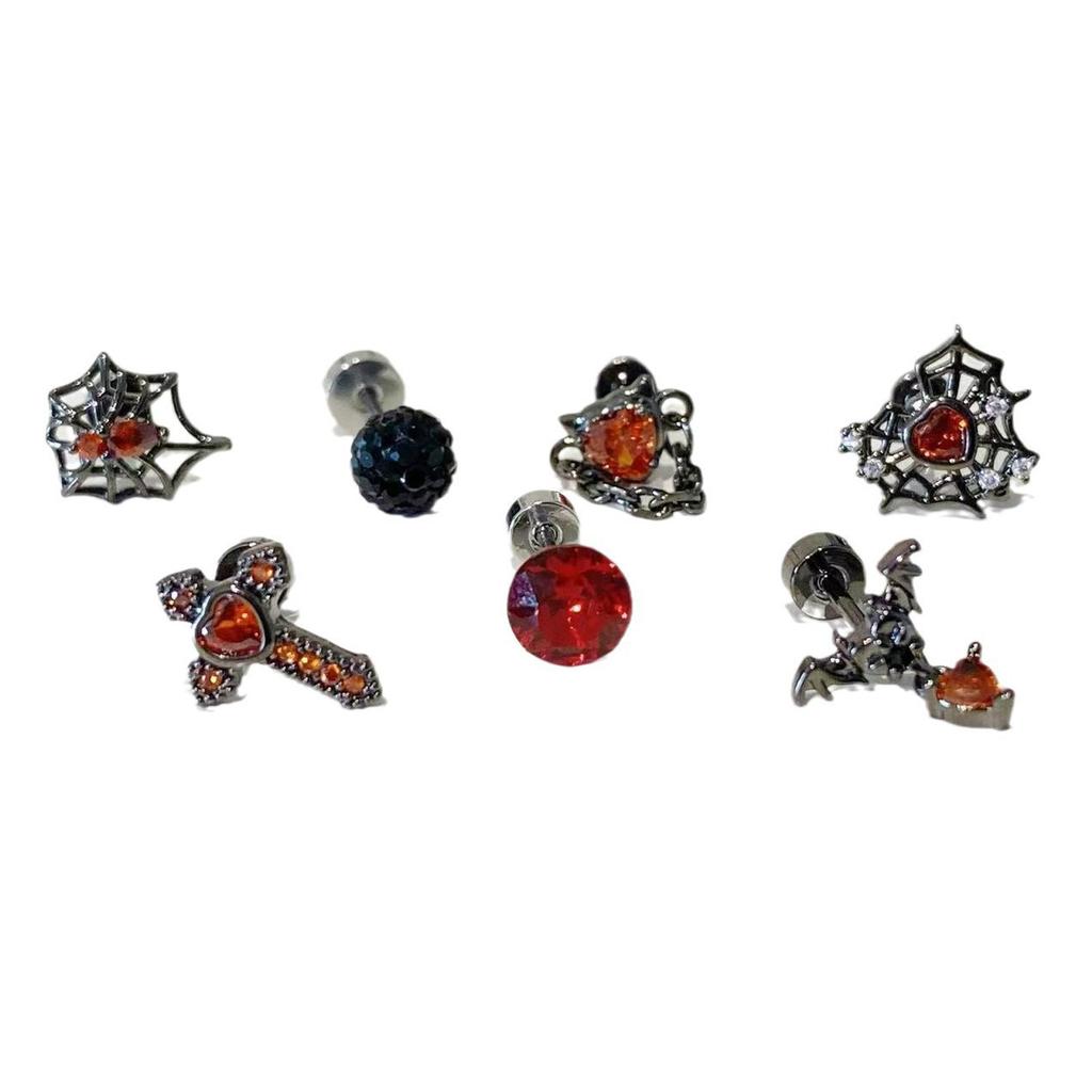 Set of 7 Gothic Inspired Earring Set Intricate Dark Style Earring Set For Creative Expression And Bold Looks