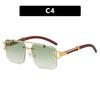 Double beam sunglasses frameless trimmed square sunglasses new European and American fashion leopard tide sunglasses wood grain