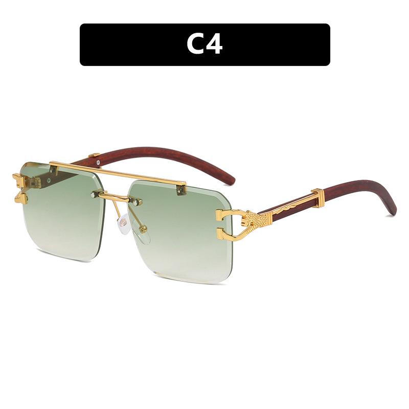 Double beam sunglasses frameless trimmed square sunglasses new European and American fashion leopard tide sunglasses wood grain