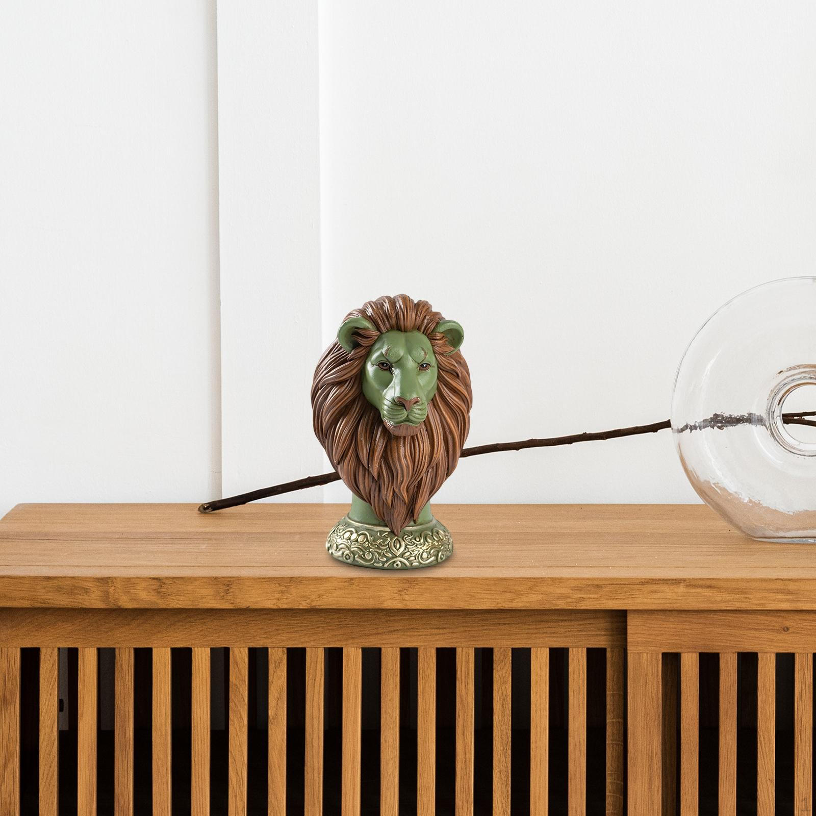 

Скульптура животного Статуэтка льва Коллекционные поделки Полимерная фигурка Украшение для гостиной Столешница Head Green