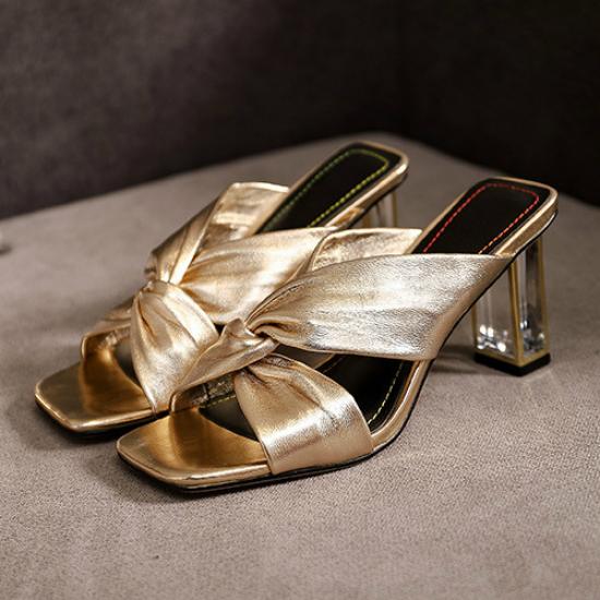 

Женские пикантные прозрачные босоножки на каблуке, сандалии на высоком каблуке с открытым носком, тапочки 41 золотистый