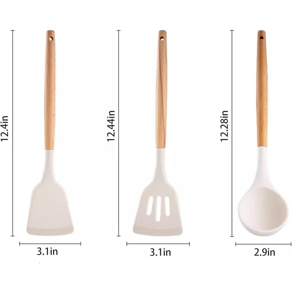 Non-Stick Silicone Cooking Utensils Set, 3 Pcs With Wooden Handle, Silicone Kitchen Gadgets