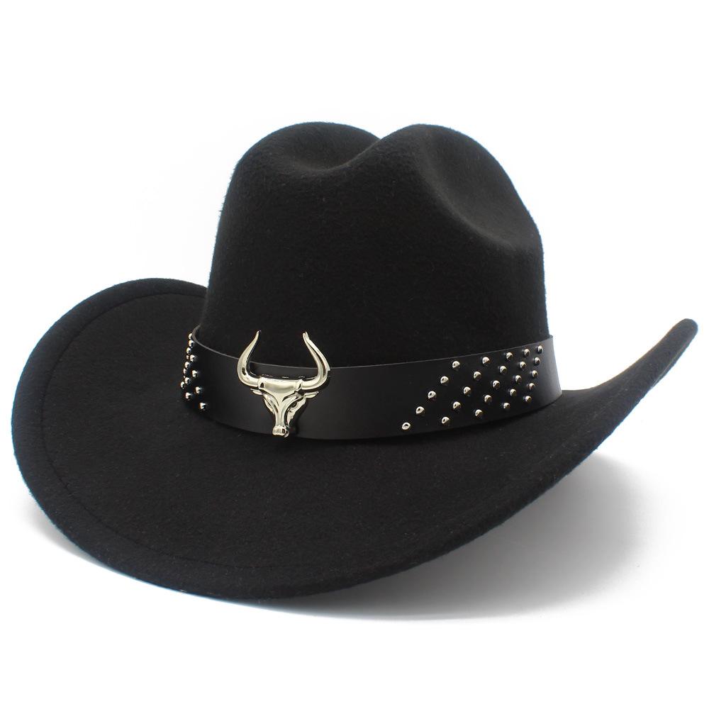 Thin and Popular European and American Classic Bull Head Accessories Cowboy Hat Fashion One-word Top Curved Brim Grassland Knight Hat