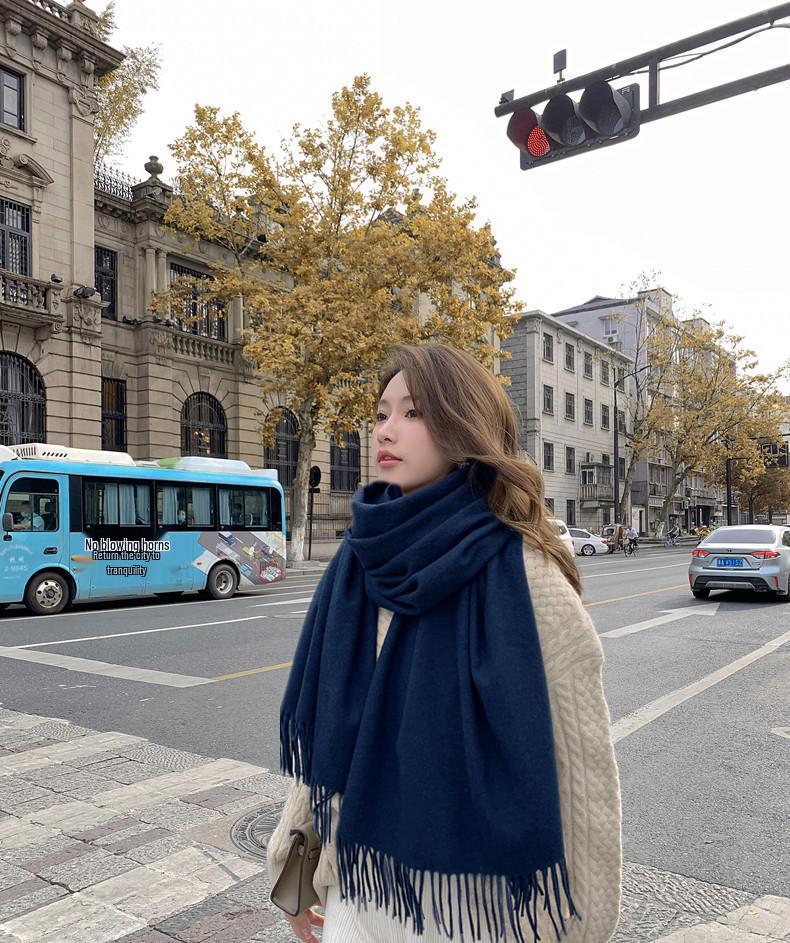 Women's Imitation Cashmere Winter Scarf - Thick Solid Color, Versatile Men's Shawl, Cashmere Wool Blend