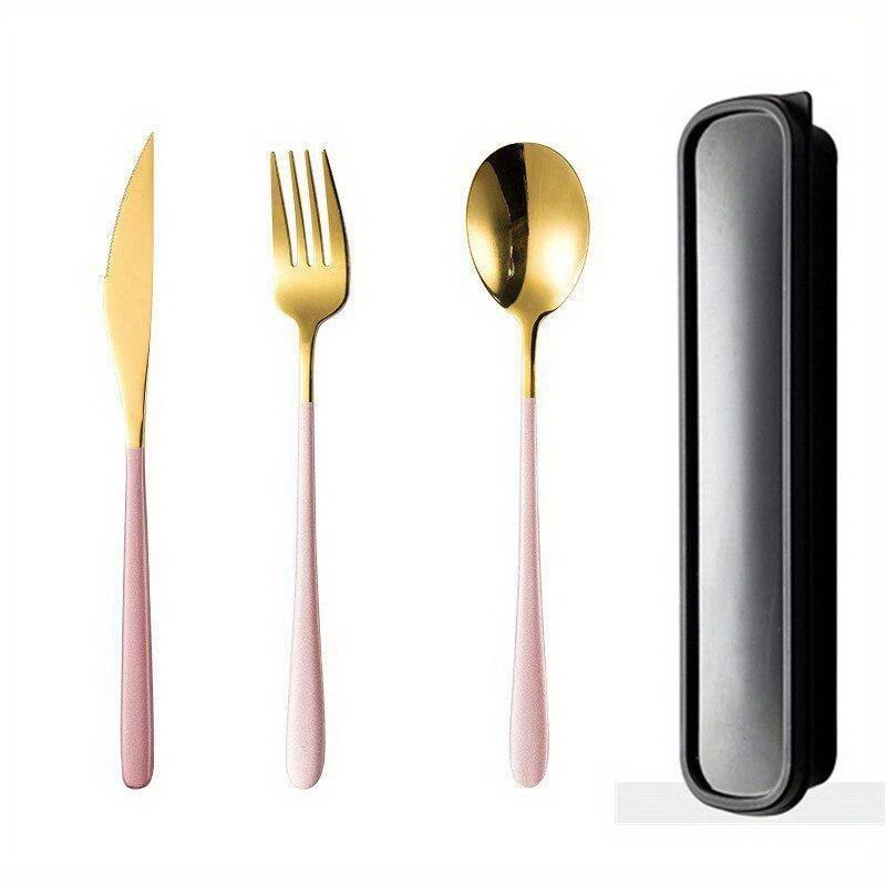 Set da 3 pezzi di Cucchiaio Forchetta Coltello da Scatola Posate Portatili Set da Cena Scatola Nera Set di Posate Portatili Occidentali