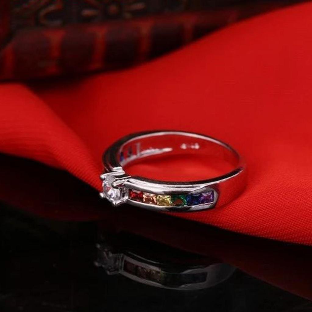 Color Rainbow Cubic Zircon Rings For Women Wedding Lovely Engagement Proposal Ring Accessory
