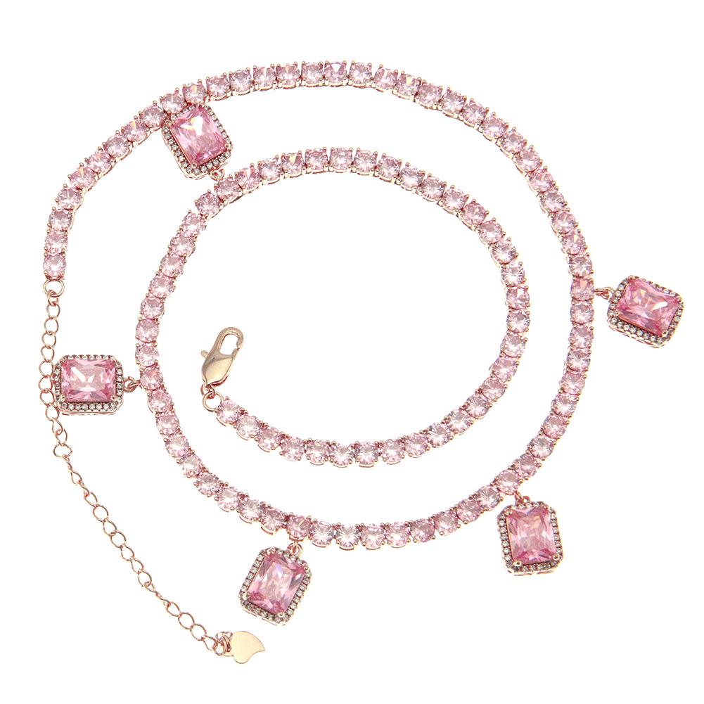 Colorful Zircon Hip Hop Tennis Chain Necklace - Trendy European & American Style