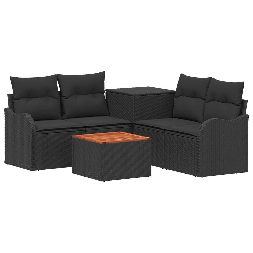 Sofa Set 6 pcs Black Poly Rattan and Steel