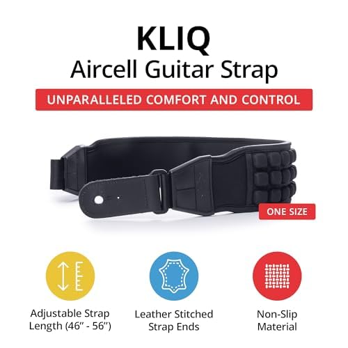 KLIQ Music Gear Air Cell Guitar Strap 3" Wide Neoprene Pad Adjustable 46-56 Inches Black Bass Electric Guitar