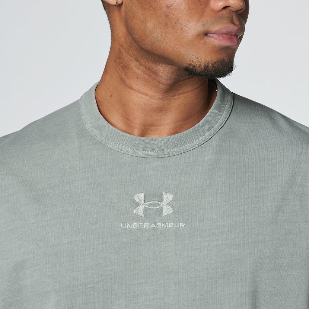 Under Armour Embroidered Design Solid Color Casual Training Round Neck Short Sleeve T-Shirt Men Tops Gray-Green 1387993-504