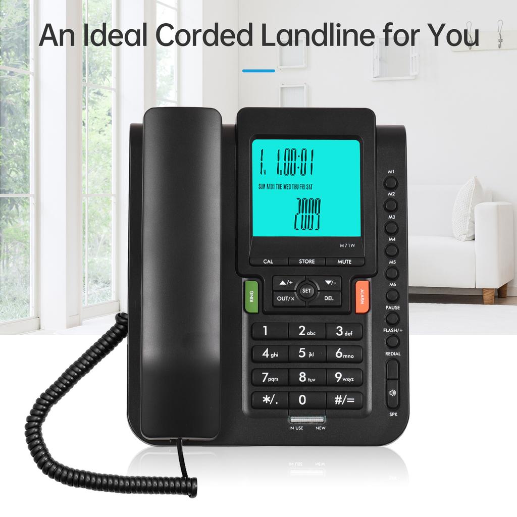 M71W Corded Phone Desk Landline Phone Telephone DTMFCelsius Dual System 99 Incoming Calls 18 Outgoing Memory Telephone Landline Phones