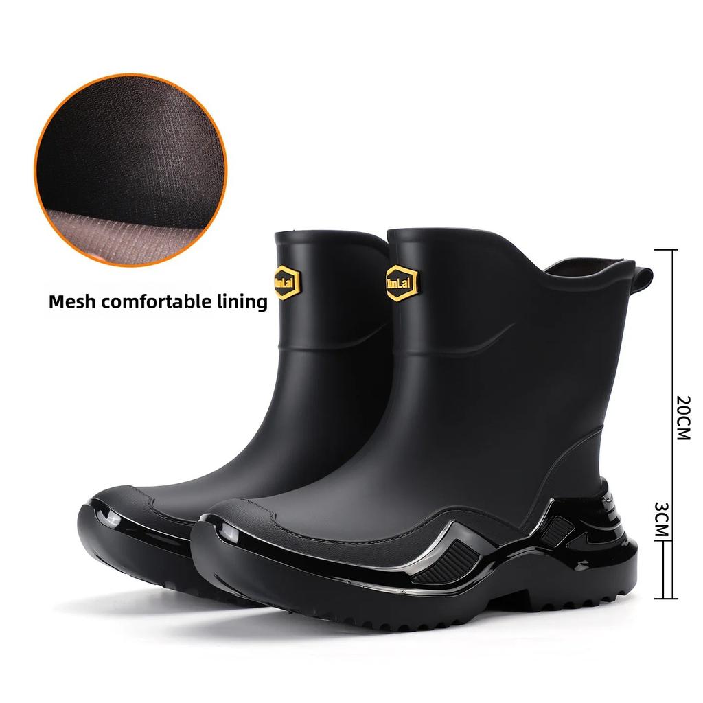 Classic Korean Black Anti-Slip Men's Rubber Boots Short Tube Sports Style Thickened Environmental Protection Water Shoes Zapatos