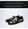 Men's Chinese Embroidered Black Leather Loafers – Large Size Casual Slip-ons