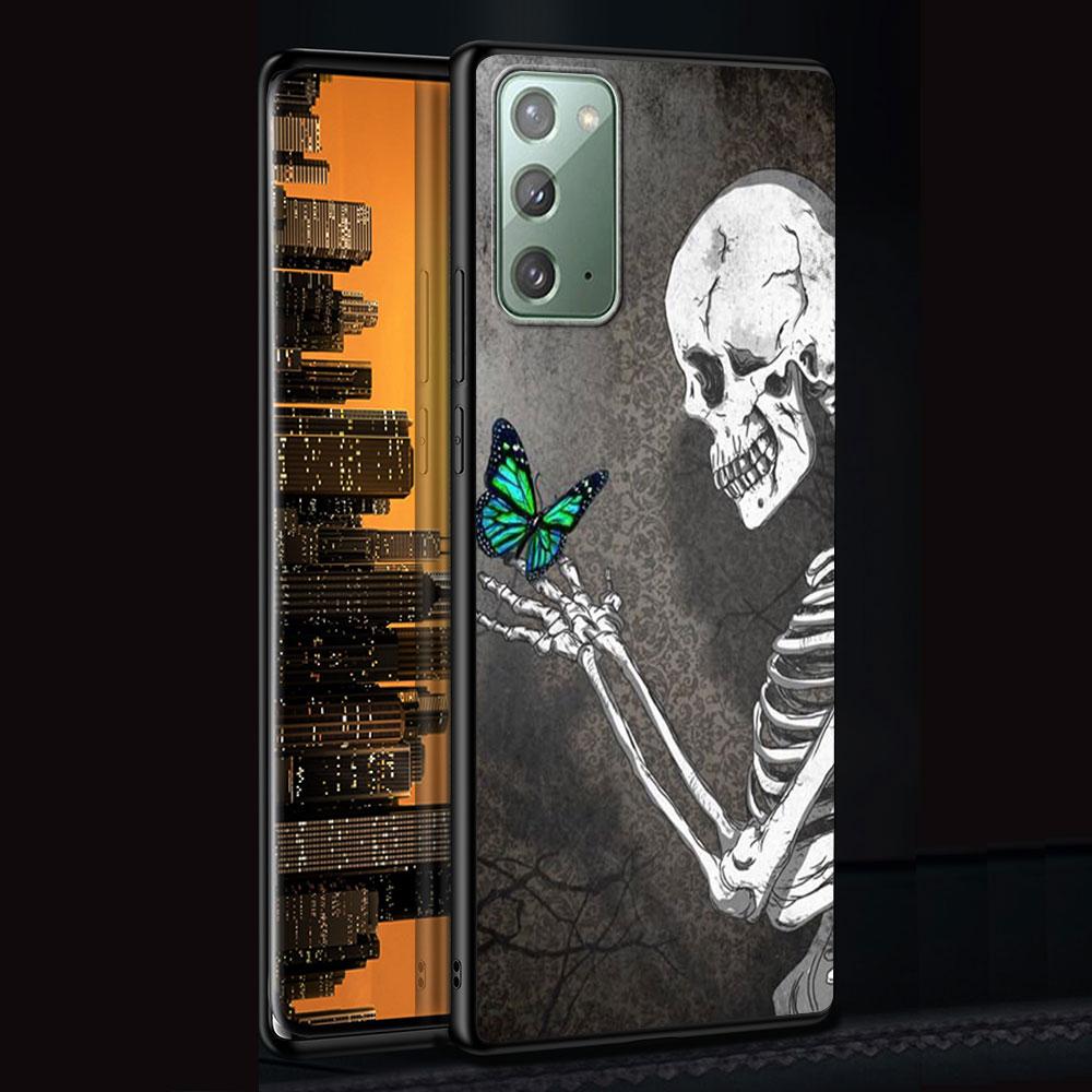 Retro Skull Butterfly Case for Samsung Galaxy Note 20 Ultra 10 Lite 9 8 A53 A52 S23 S22 S21 S20 Plus Silicone Black Phone Cover