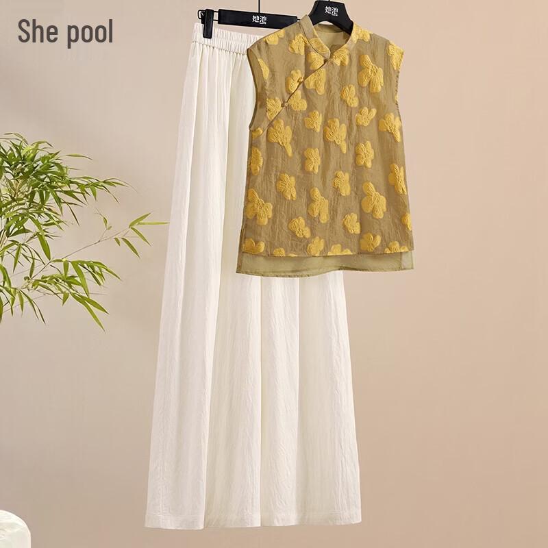 Women s Light Chinese Style Embroidered Two-Piece Set M