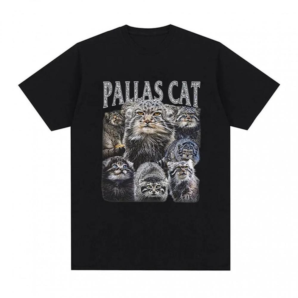 Funny Pallas Cat Meme T-Shirt Cute Pallas Cat Face Design Oversized Loose Fit Unisex Cotton Tee for Men & Women S разноцветный