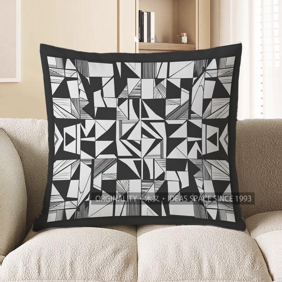 2D Geometric & Leaf Pattern Digital Print Pillow Covers Pattern Cushion Cover Suitable For Sofa Bedroom Car Pillow Cover