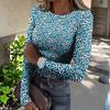 Women's  Slim Bottom T-shirt Fashion Casual Gradient Printing Round Neck Pullover Long Sleeve Top