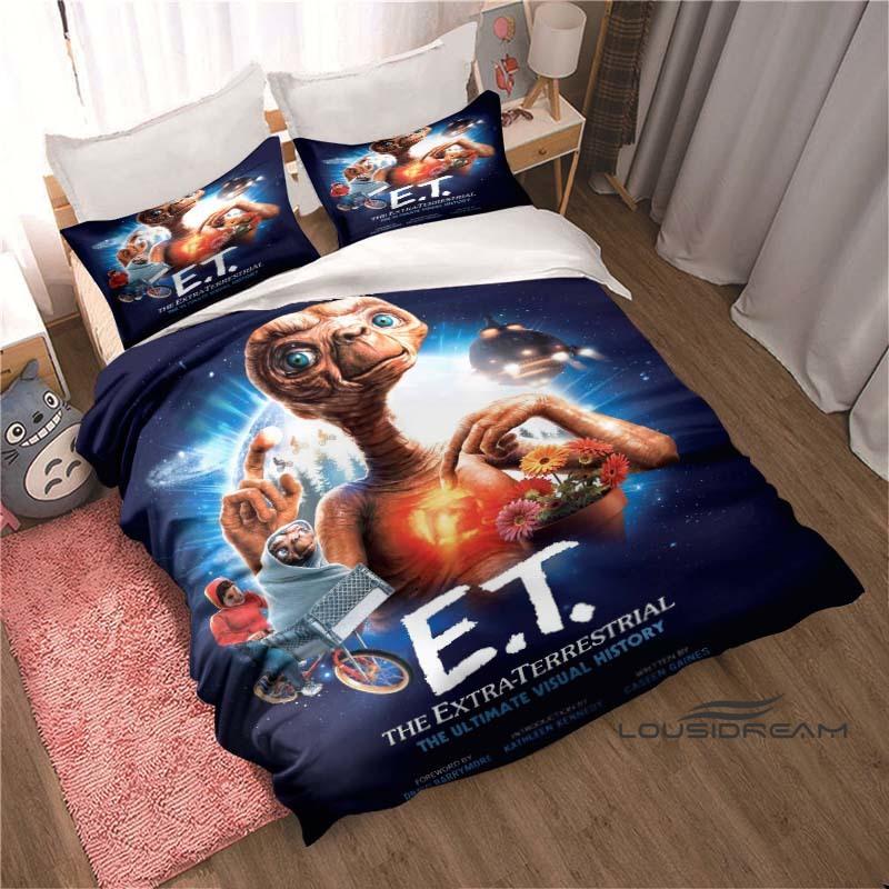 

E.T. the Extra-Terrestrial Cartoon-Print 3-Piece Bedding Set — Duvet Cover & Pillowcases | Suitable for Teens & Children 135X200cm