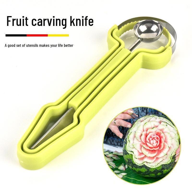 3-in-1 Fruit Baller & Carving Knife Set: Multi-Style Embossing Spoon and Fruit Remover.