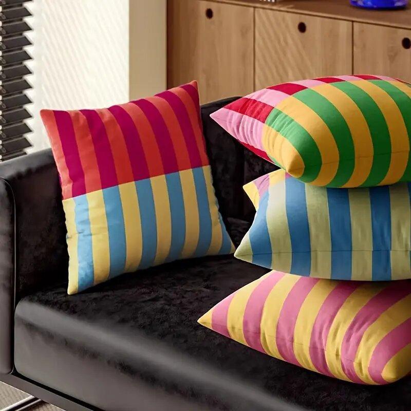 Vibrant Geometric Stripe Pillow Covers Machine Washable with Zip Closure Ideal for Living Room Sofa Bedroom Decor