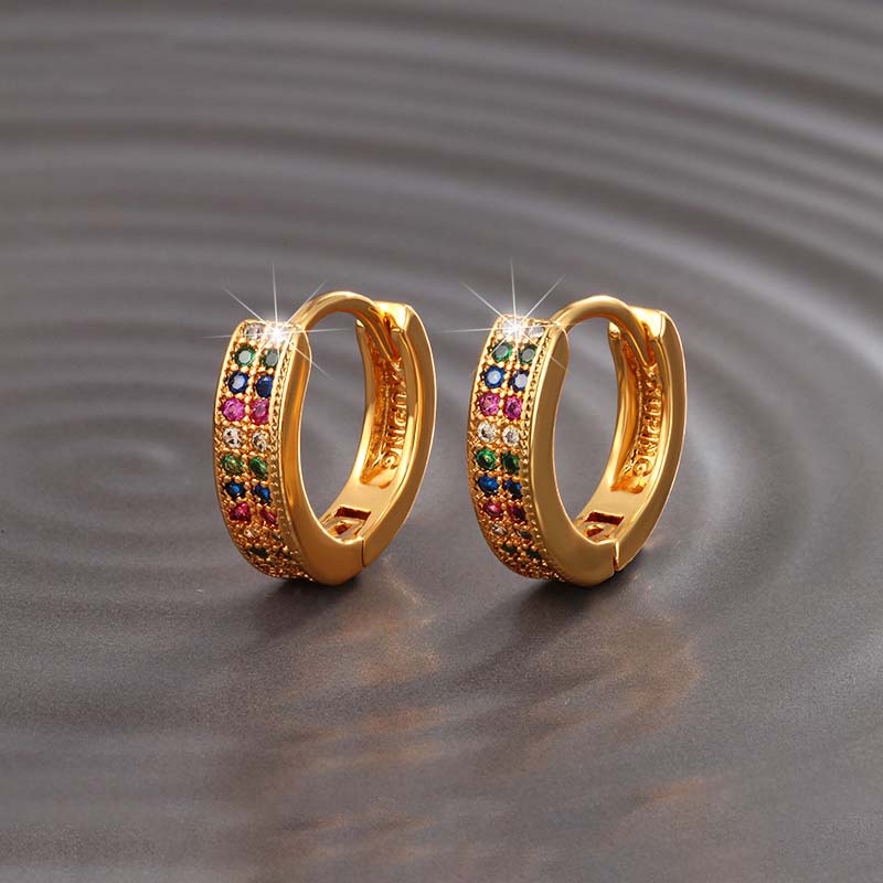 

Серьги-кольца золотого цвета для женщин, инкрустация красочными цирконовыми геометрическими круглыми серьгами Huggie Hoops, легкие роскошные минималистичные модные ювелирные изделия, подарок для нее
