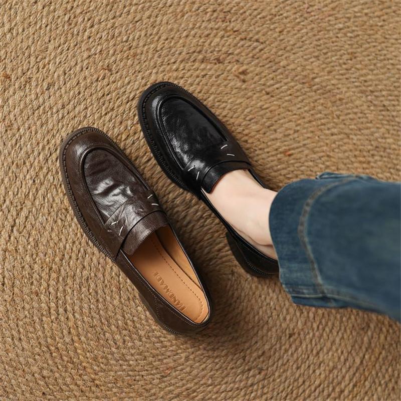 Fashion New Spring Sheep Leather Woman Shoes Round Toe Women Pumps Shoes for Women Chunky Heel Loafers Fashion Concise Casual Shoes