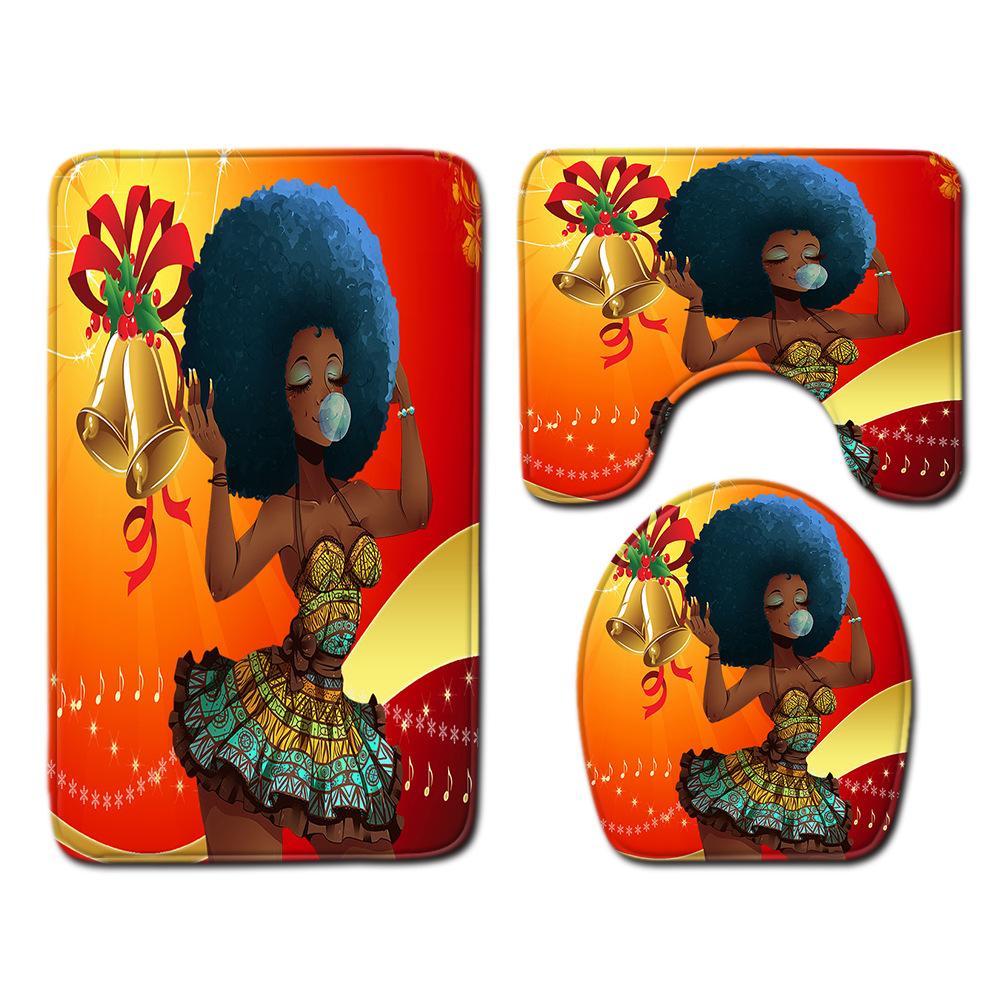 African Women'S Bathroom Floor Mat Three-Piece Bathroom Carpet Toilet Mat Set Doormat Bathroom Non-Slip Mat