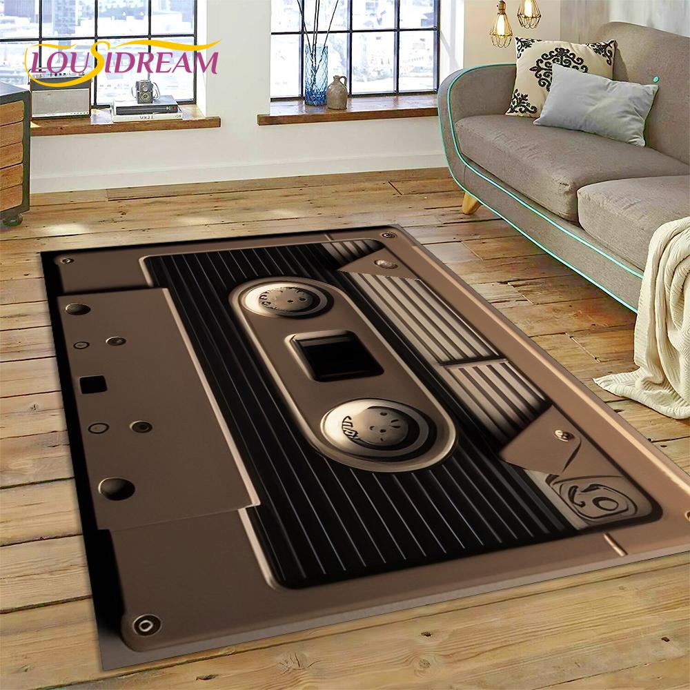 Alfombra con grabadora de casete de música 3D, instrumento de CD retro, para dormitorio, sala de estar, decoración del sofá del hogar, alfombra de suelo para decoración infantil