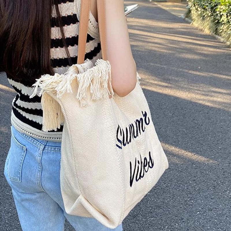 Yogodlns Canvas Women Handbags Large Tote Beach Shopping Bags Underarm Shoulder Bag For Female Casual Top-Handle Bags