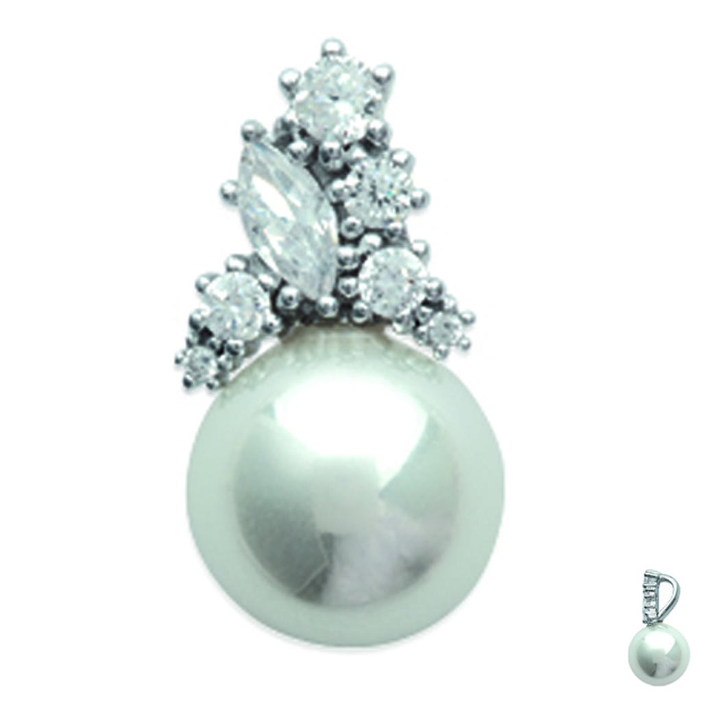 Les Trésors De Lily [M5580] - Wisiorek Srebrny 'Sissi' biały srebrzysty (rodowany) - 27x9 mm