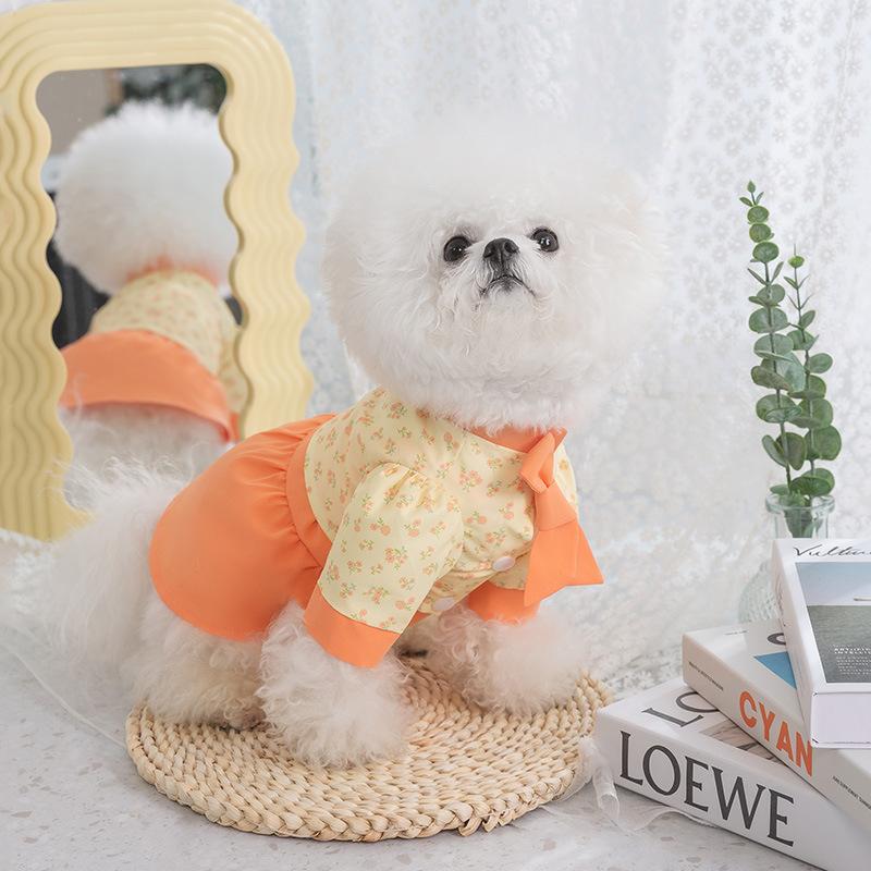 

New Spring and Summer Puppy Dog Two-piece Hanbok Floral Suspender Skirt Cat Two-legged Clothing Teddy Pet Clothes XXL (recommended weight 15-10 kg) синій