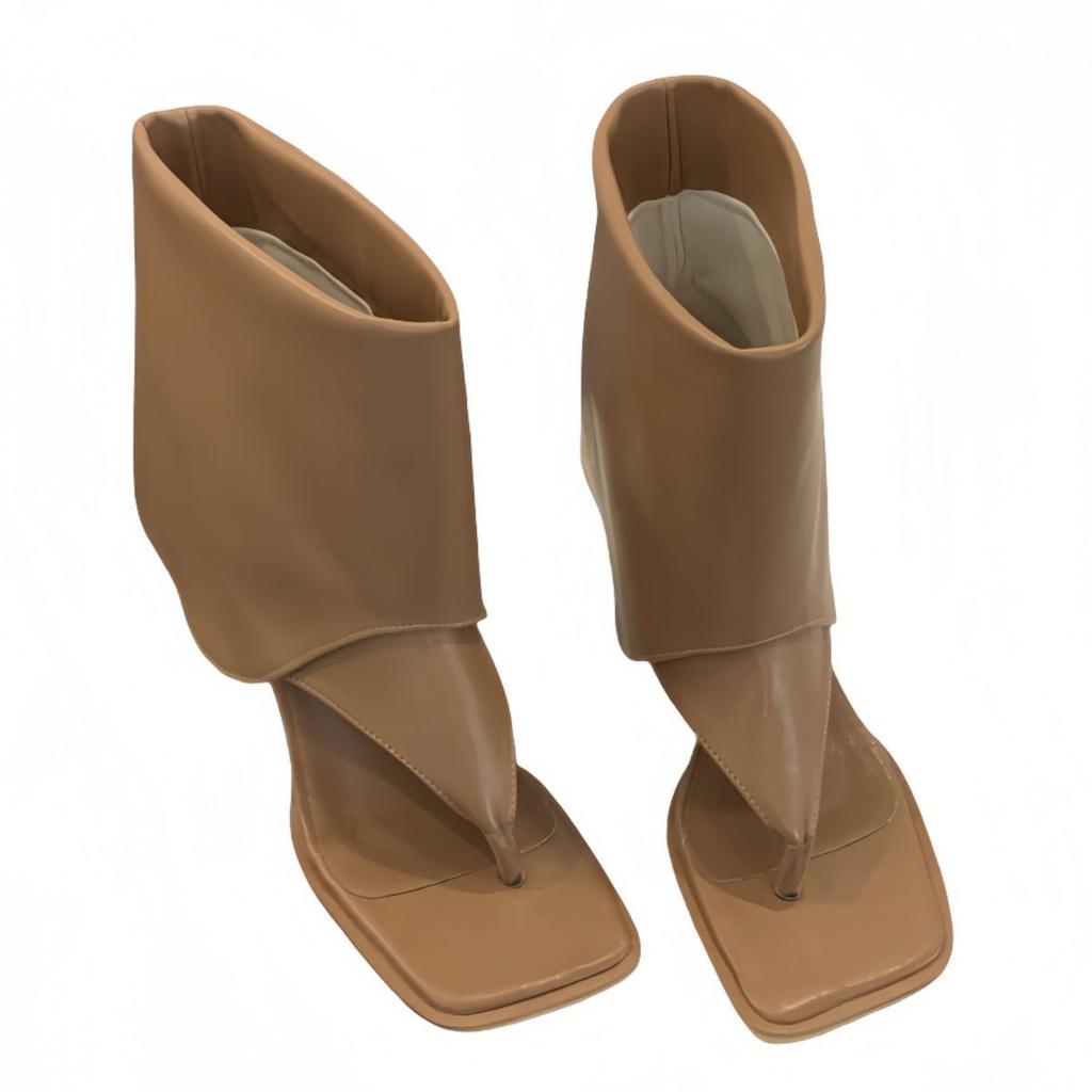 Flip-flop sandals women's outerwear toe cool boots 2025 summer new thick heel pinch short boots trendy black cool boots