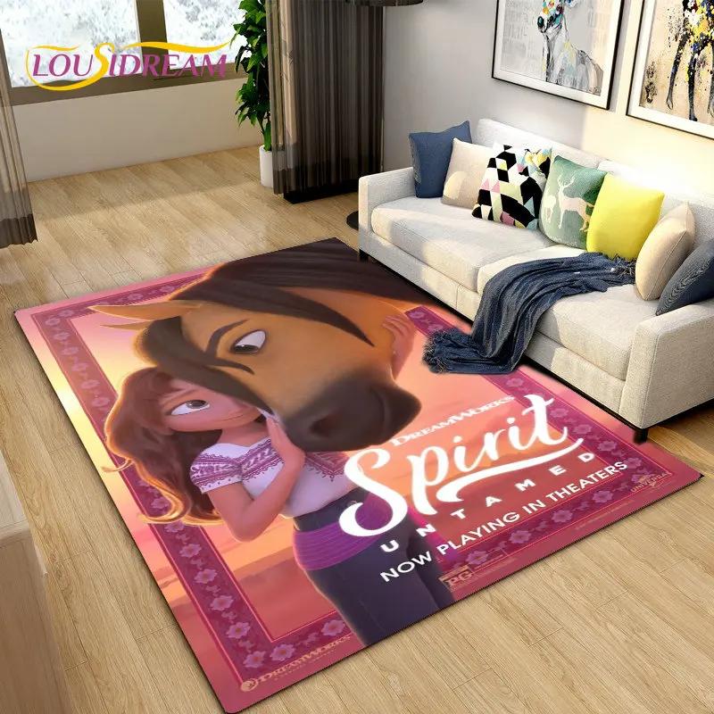 Cartoon Spirit Riding Free Horses Area Rug,Carpet Rug for Living Room Bedroom Sofa Doormat Decoration, Kids Non-slip Floor Mat