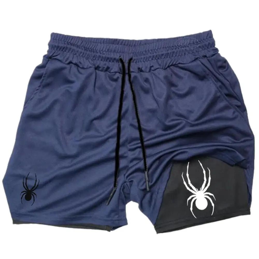 2025 Summer New Spider Men s Sports Shorts 2 in 1 Gym Running Shorts Jogging Casual Sportswear Fitness Double Layer Shorts M