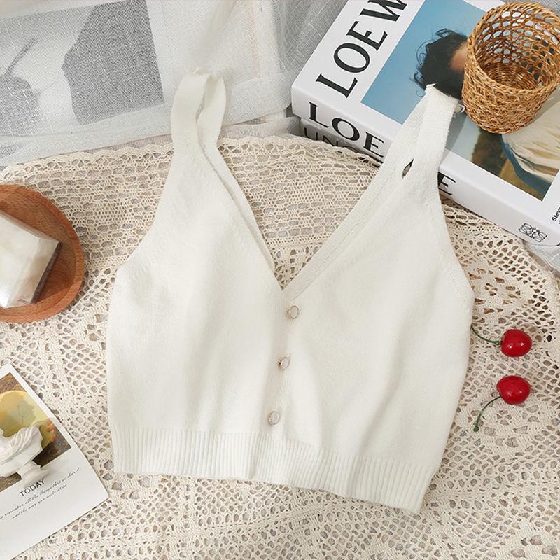 2024 Women's Ice Silk Solid Color Three-Button Knit Vest for Spring/Summer