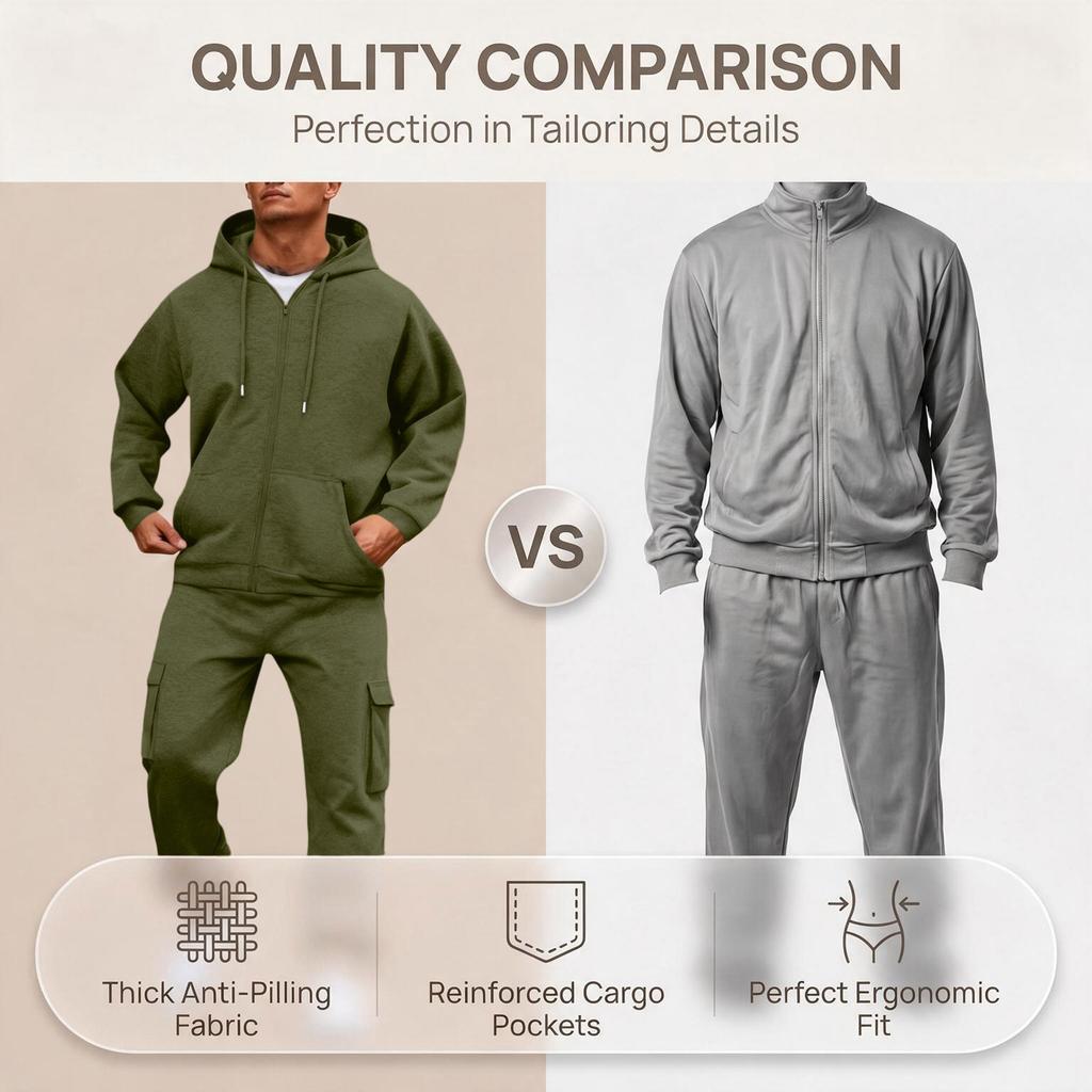 Men's Sweatshirt Jacket and Cargo Jogger Pants Set Color Trendy Casual Outdoor Sports Two-Piece Tracksuit